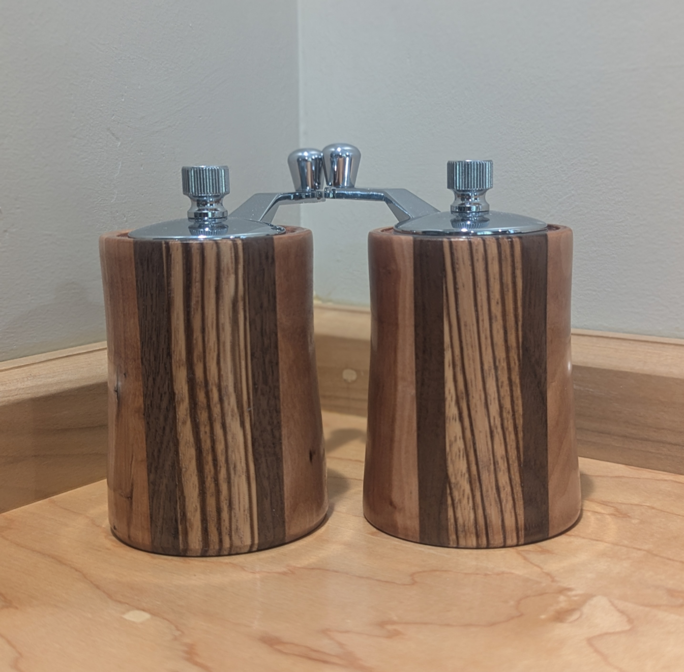 3 1/2" Salt & Pepper Mill Set - Zebrawood/Walnut/Curly Maple